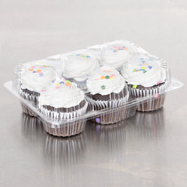 4U'LIFE 6 Compartment Crystal Clear Dome Lid Hinged Cupcake/Muffin